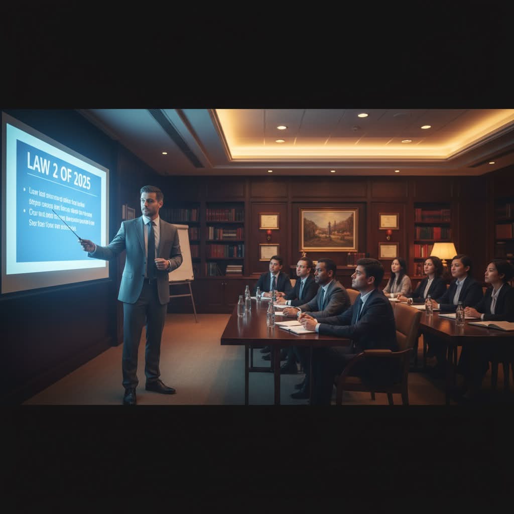 Lawyer presenting Law 2 of 2025 to professional audience